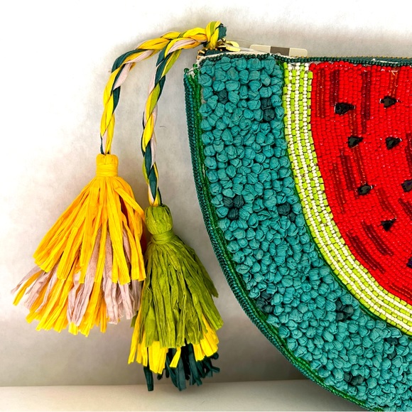 ANTHROPOLOGIE Tasseled Watermelon Beaded Clutch - Picture 4 of 11